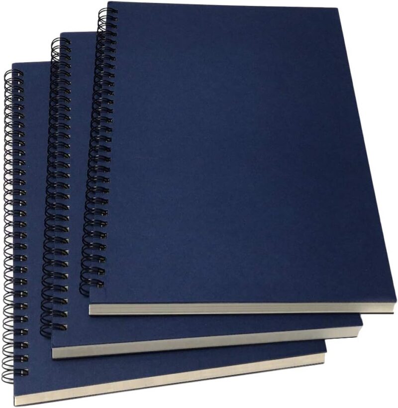 B5 Spiral Notebook Lined, Spiral Ruled Journal with Hard Kraft Cover, 70 Sheets (140 Pages), 10.3" x 7.2", 3-Pack, Blue