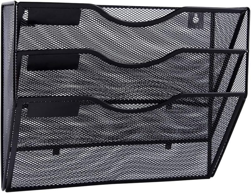 3-Slot Metal Mesh Wall-Mounted Document Organizer